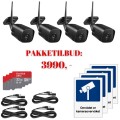 PAKKETILBUD 4 stk. CamHi WiFi HD Overvåkningskamera med utstyrspakke og PC Software