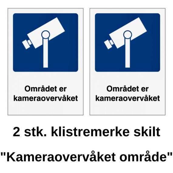 Klistremerker 2 stk. for merking av "Kameraovervåket område!