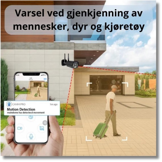 Kamera uten  wifi. Menneskegjenkjenning. Varsel i app