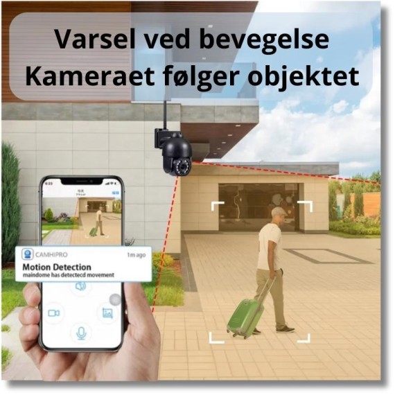 Overvåkningskamera utendørs med vipp sving og zoom. Autotracking