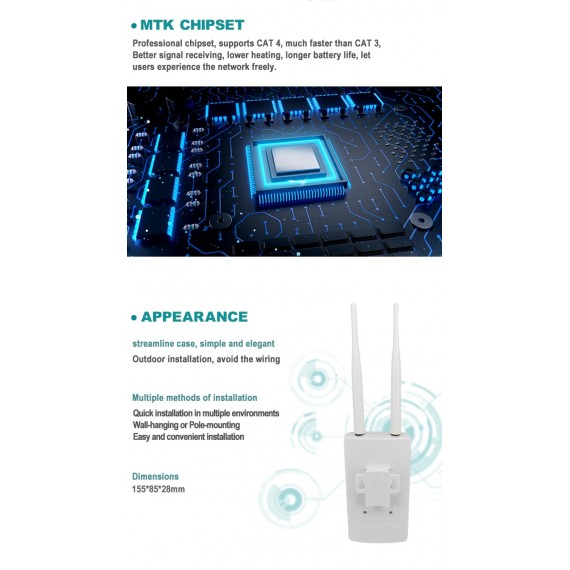 Utendørs 4G Router, 2.4 Ghz WiFi nettverk for overvåkningskamera