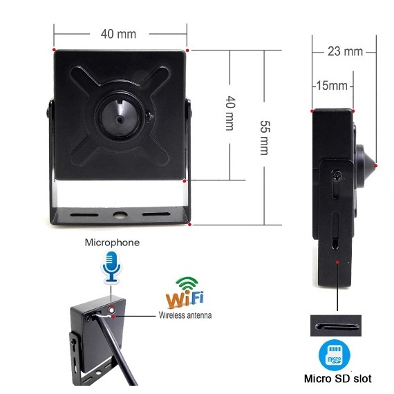 Spycam  svart overvåkningskamera innendørs.