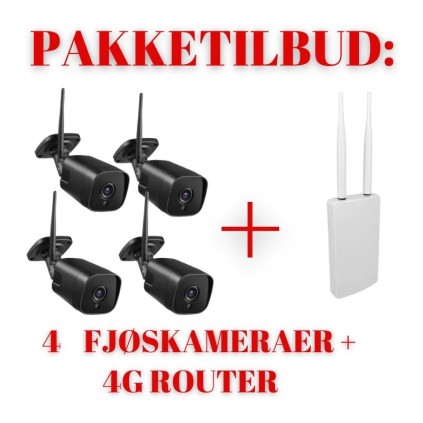 Fjøskamera pakke med 4G router og 4 kameraer