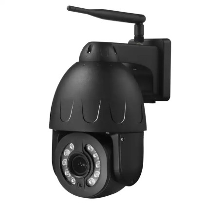 4G overvåkningskamera CamHi i svart utførelse. Et PTZ 4G kamera med 5x optisk zoom. Sett forfra